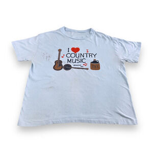 Vintage I Love Country Music Shirt Adult LARGE Blue 80s Branson MO Moonshine
